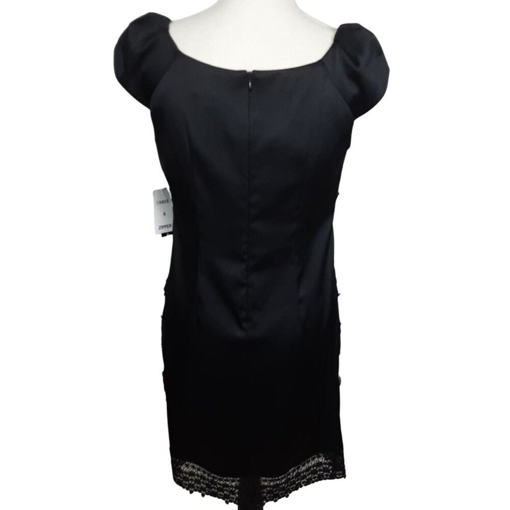 S.L. Fashions Womens Black Lace Satin Cap Sleeve Dress Size 6 Elegant Formal - Picture 2 of 12